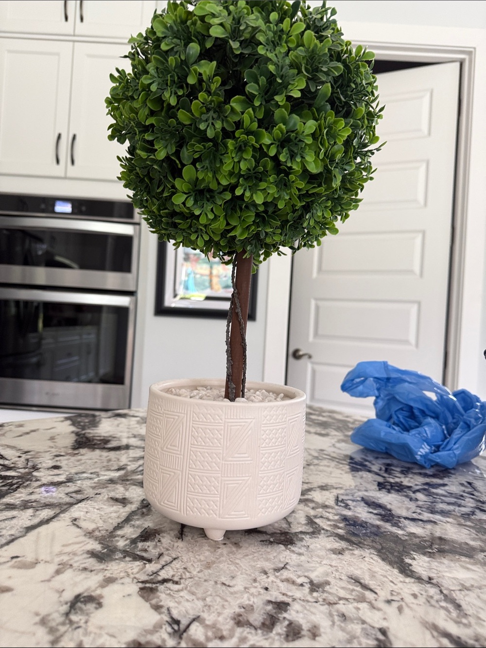 Artificial Boxwood Topiary in Textured White Ceramic Planter